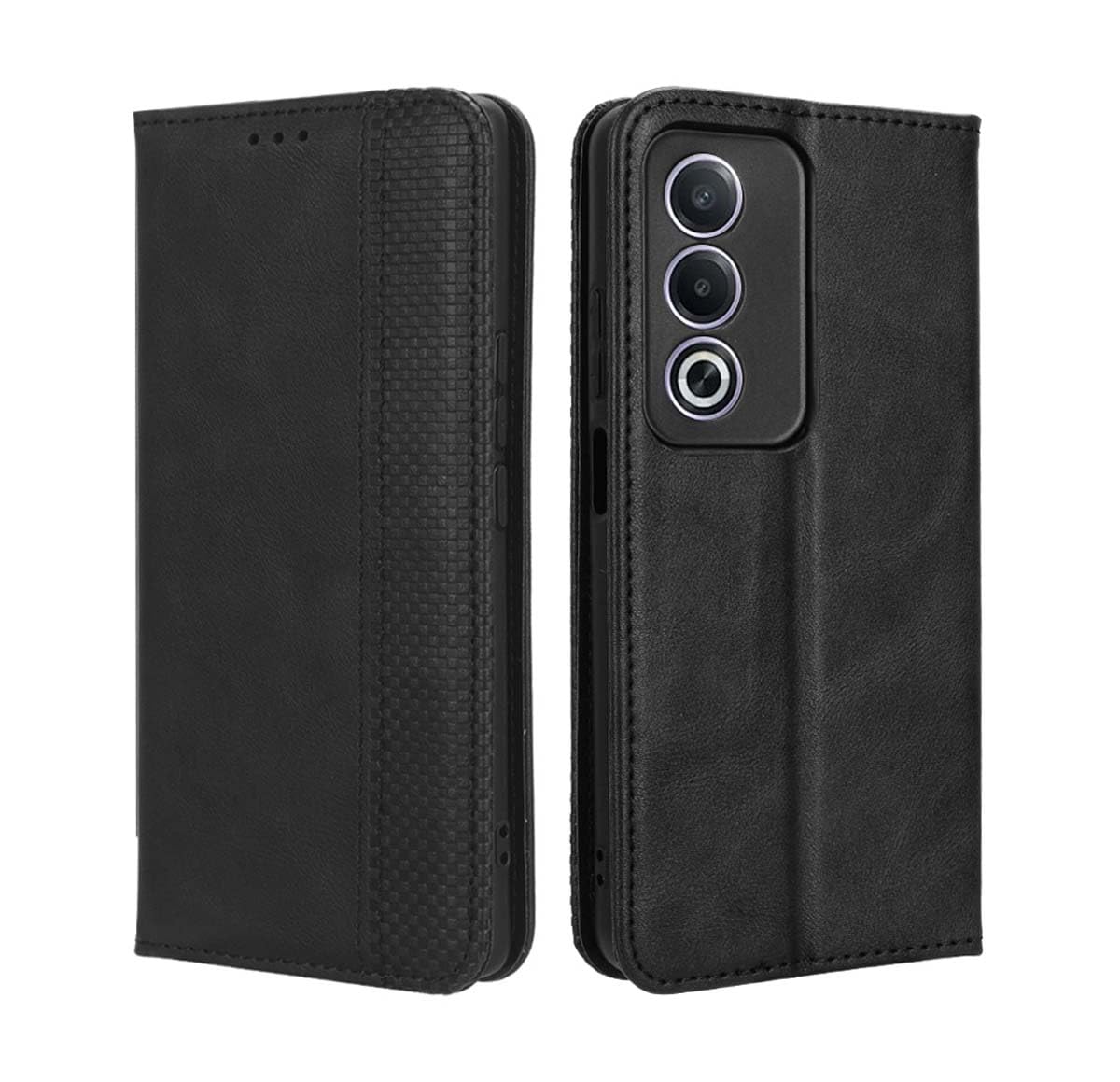 PEIYE Leather Wallet Case for Oppo A80 5G, Flip Folio Cover with Card Slots and Cash Compartment, Shockproof TPU Interior, Magnetic Closure, Stand Function - Black