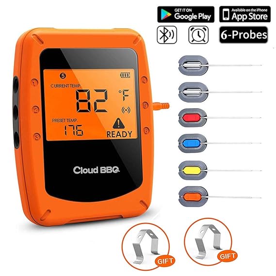 UBaymax Digitales Grillthermometer Bluetooth, Funk Wireless BBQ Steak Thermometer mit 6 Sonden, Bratenthermometer, Fleischthe