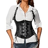 ChiaoLezhee Halter Buckle Underbust Corset with Straps, Lace-Up Waist Cincher Belt Boned, Rave Concert Club Tops For Women