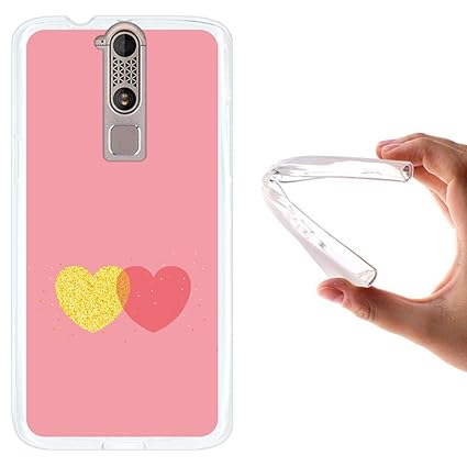 WoowCase ZTE Axon Mini Hülle, Handyhülle Silikon für [ ZTE Axon Mini ] Schickes Stil Herz, Gold und Rosen Handytasche Handy C