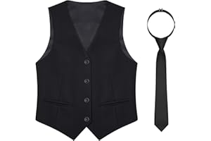 MagicSite Boy's 4 Button Formal Suit Vest with Tie