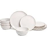 Sango 12-Piece Lightweight Porcelain Dinnerware Set for 4, Glossy Vanilla White Plates and Bowls Sets, Gold Rims, Farmhouse Ceramic Dish Set, Rustic Dishes, Microwave and Dishwasher Safe, Gansevoort