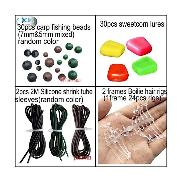 JSHANMEI–Carp-Fishing-Tackle-Kit-with-SwivelsHooksSleevesRubbers-TubesLead-ClipsBeadsHair-RigsHair-Extender-Stoppers-Set-225pcsbox