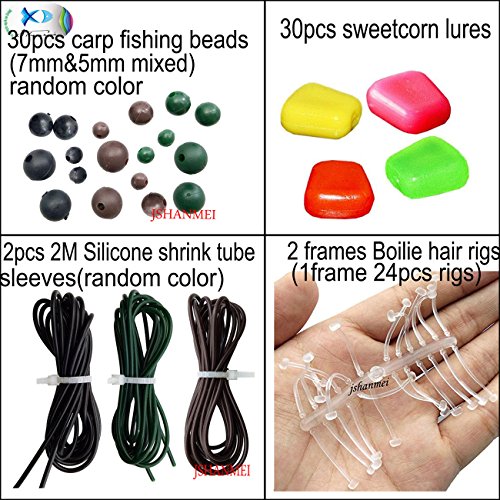 JSHANMEI Carp Fishing Tackle Kit with Swivels/Hooks/Sleeves/Rubbers Tubes/Lead Clips/Beads/Hair Rigs/Hair Extender Stoppers Set 225pcs/box 