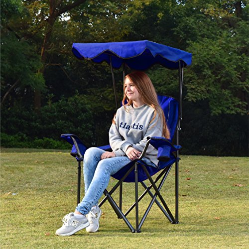 ALPHA CAMP Portable Camping Chair Folding Quad Chair with Adjustable Shade Canopy and Carry Bag Cobalt Blue