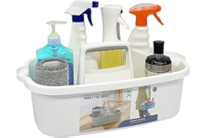 Goderewild Multi-Purpose Plastic Cleaning Caddy with Handle, Shower Caddy Organizer/Storage Basket/Totes Portable for Bathroom Supplies, Cleaning Products, Under Sink Tool, Housekeepers (White)