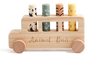 Etucdose Wooden Pop Up Toys for Babies | STEM Montessori Toys Color Animal Bus for Toddlers | Preschool Learning Toddler Educational Gifts for Kids Boys Girls | Baby Toy Games