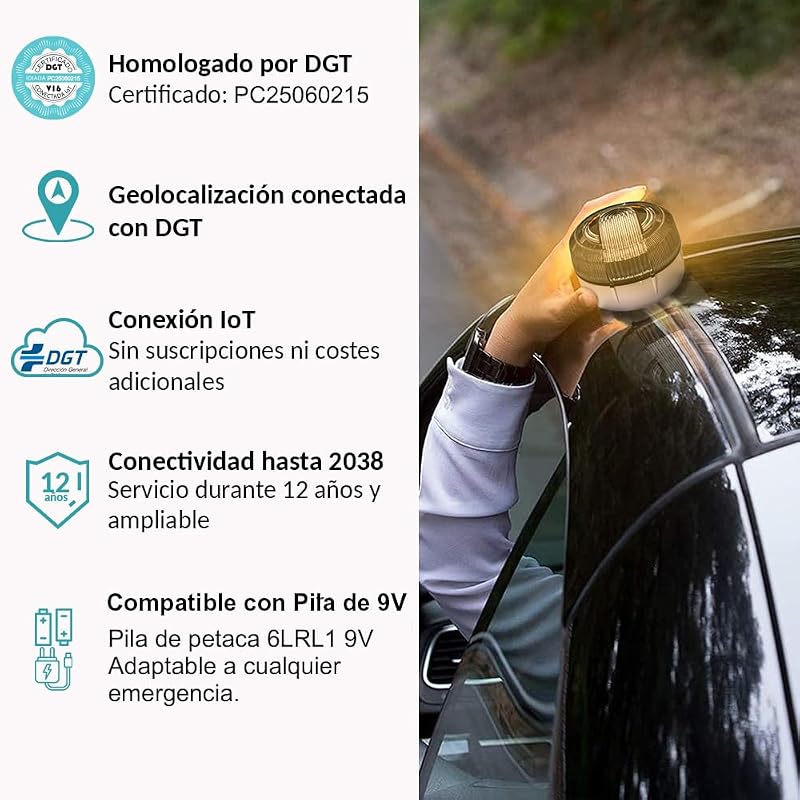 Baliza V16 Geolocalización DGT 3.0 | con 1 Indicador Led Conexíon | GPS | Homologada por DGT [SIM y Datos Pagados hasta 2038] Luz de emergencia de Segunda Generación