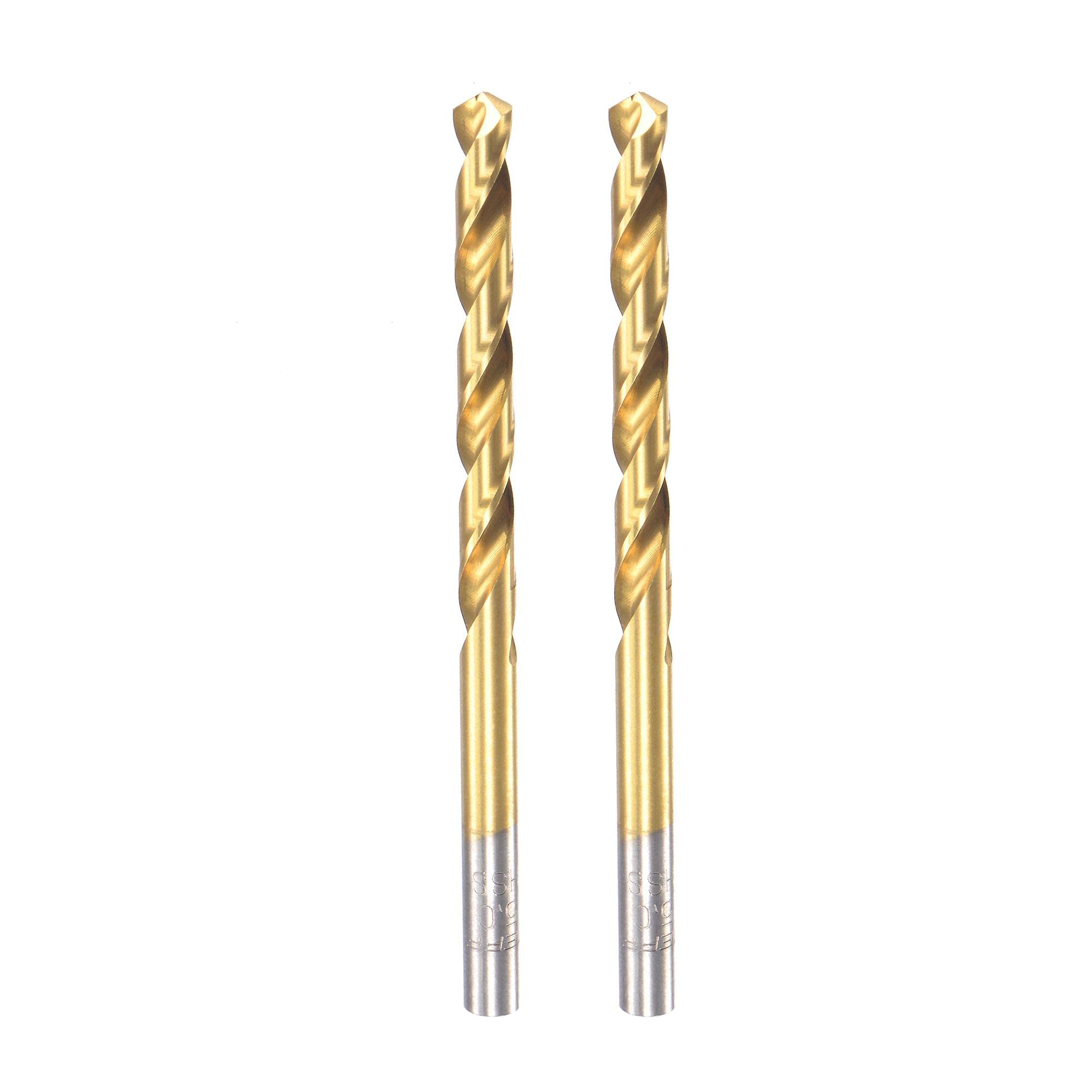 sourcing map High Speed Steel Straight Shank Twist Drill Bit Fully Ground Titanium Coated 5mm Drill Diameter 86mm Total Length 45mm Drill Bit Length 2 Pcs