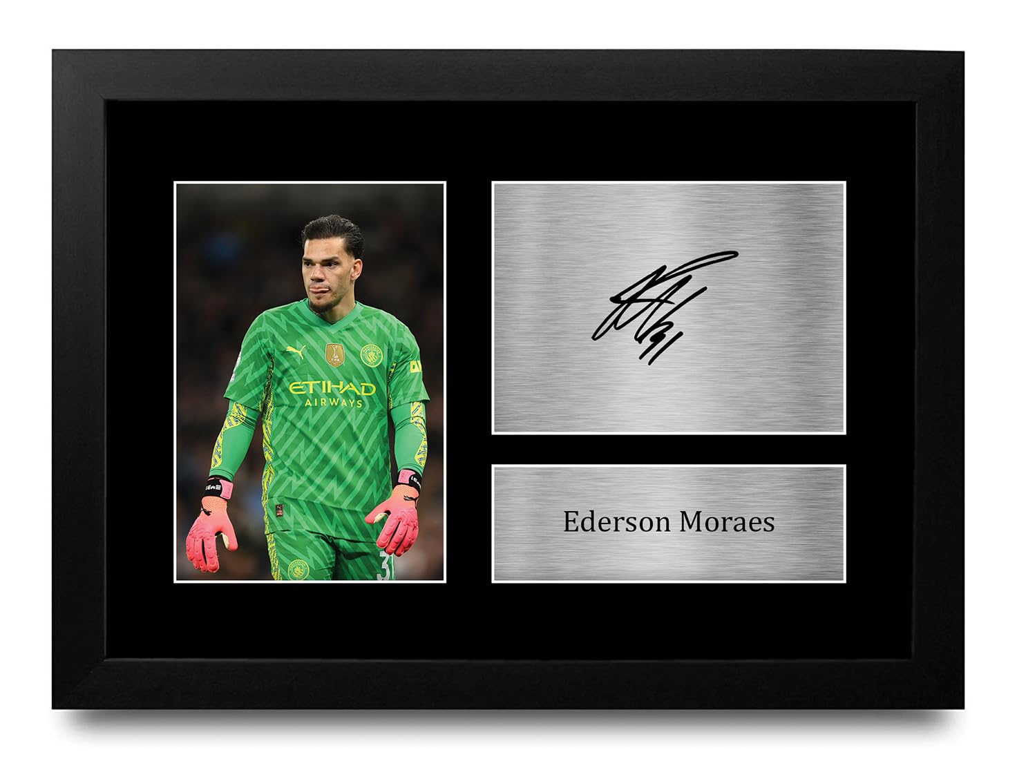 HWC Trading FRAMED Ederson Moraes Gift Signed A4 Printed Autograph Manchester City Gifts Photo Display — image 1