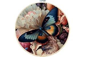 TIWABB Stamped Cross Stitch Kits with Frame - Butterfly Flower Embroidery Kits for Beginners Adults,11 CT Patterns Dimensions Counted Cross Stitch Kits Arts Craft Kits 7.8 x 7.8in