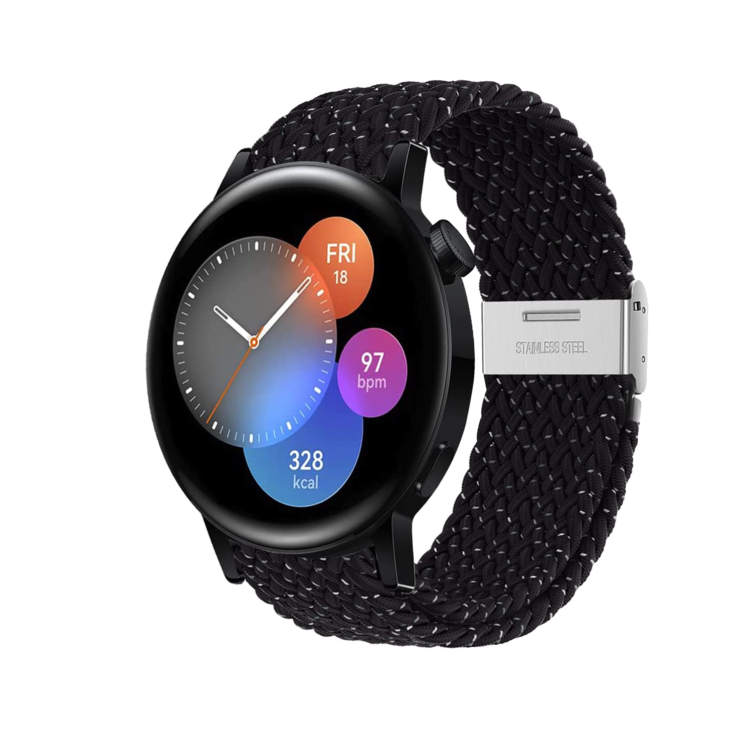Niboow 20mm Strap for Huawei Watch GT 3 Pro 43mm/GT 3 42mm/GT 2 42mm/Watch 2/Watch 2 Pro/Watch 2 Sport/Honor Magic Watch 2 42mm, Nylon Braided Watch Bands for Garmin Vivoactive 5 - Star Black