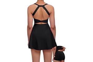 gofiep Womens Tennis Golf Dress with Open-Back Waistband Shorts Pockets Workout Athletic Dresses