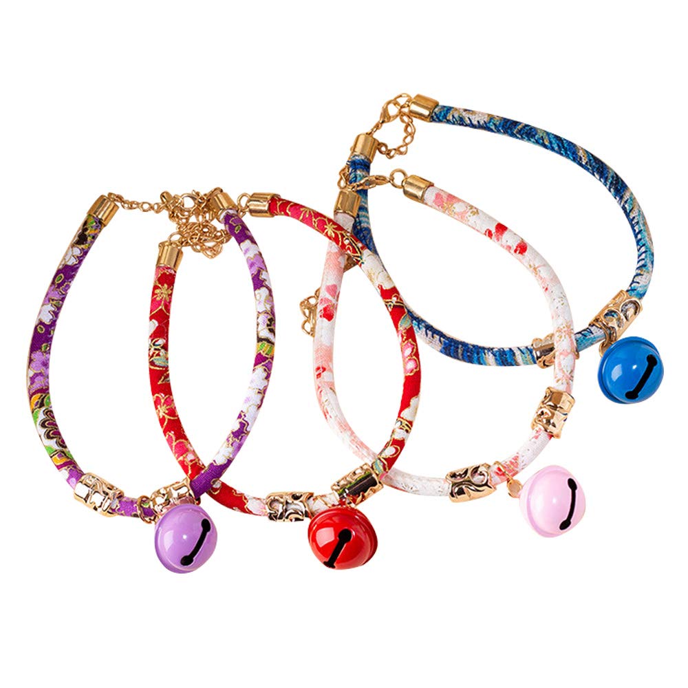 Lichi Red Blue Basic Dog Collars for Pet Purple Pink Floral Bell Adjustable Cat Collar
