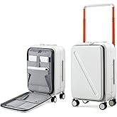 MILADA Wide Handle Carry On Luggage with Front Pocket Hardshell 20 Inch Front Opening Luggage with Spinner Wheels TSA Lock Aluminium Suitcase Airline Approved Carry-On Travel Luggage, White