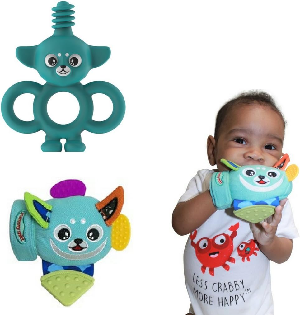 Product Name: Yummy Buddy Teething Mitten & Infant Training Toothbrush (3-in-1) Baby Teether Bundle- (1 of Each Included)- BPA Free (Turquoise/Blue Combo)