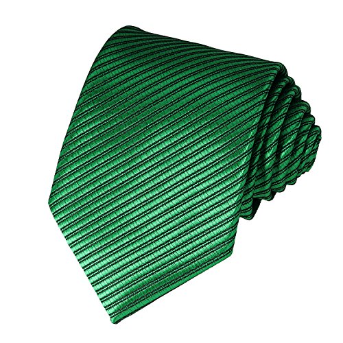 AVANTMEN Classic Plaid Striped Necktie for Men Tie Pocket Square Set + Gift Box (Striped Tie_Pure Green)