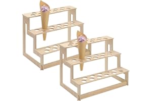 Queekay 2 Pcs Ice Cream Cone Holder Stand with 33 Holes Wooden Cone Holders for Party Waffle Displaying Buffet restaurant Food Catered Events Birthday Wedding Decoration