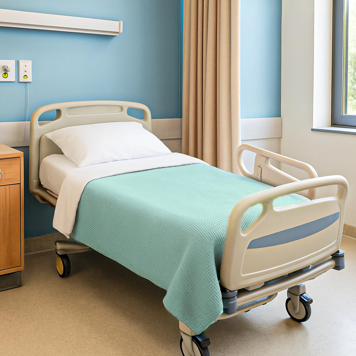 Interweave Healthcare Green Hospital Thermal Throw Blanket, Single Bed Size, Lightweight & Flame Retardant