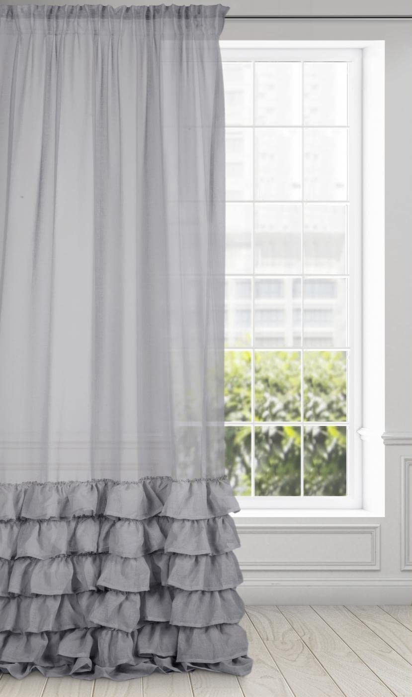 Eurofirany Gothic, Smooth Valance with Ruffles, Sheer Curtain with Rufflette Tape-1 Unit, Elegant, Glamour, Bedroom, Living Room, Lounge, Polyester, iron, Fabric, Steel Grey, W55 x L98