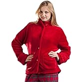 LA CERA Women's Fleece Bed Jacket with Stylish Banded Collar, Long Sleeves, Front Pockets, Button Front, 100% Polyester