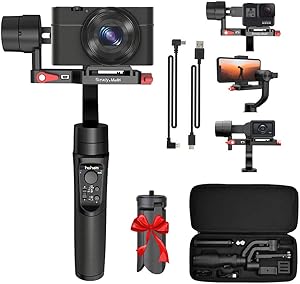 Hohem Isteady Multi 3-Axis Gimbal Stabilizer for Sony RX100 Series, Sony RX0, X3000, Gopro Hero 7, iPhone X XR XS, Handheld Gimbal Stabilizer with Tripod for Action Camera Digital Camera Smartphone