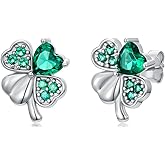 Dorunmo St Patricks Day Clover Earrings 925 Sterling Silver Celtic Knot Four Leaf Clover Stud Earrings Irish Shamrock Earrings St Patrick's Day Jewelry Gifts for Women