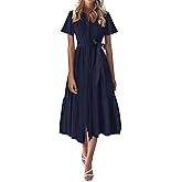 KIRUNDO Summer Button Down Wedding Guest Shirt Dresses for Women Maxi Flutter Short Sleeve Flowy Tiered Beach Sun Dress