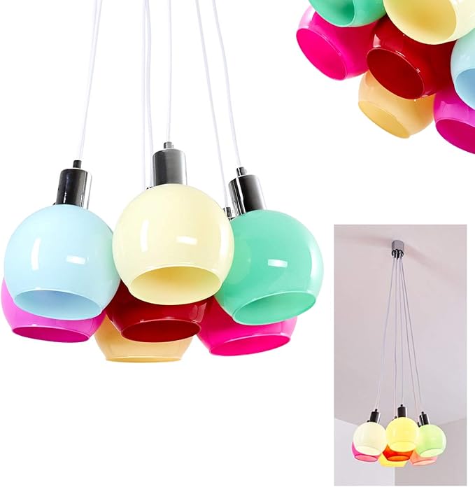 Pendant Lights Carlington with MultiColoured Glass Shade 7 Light