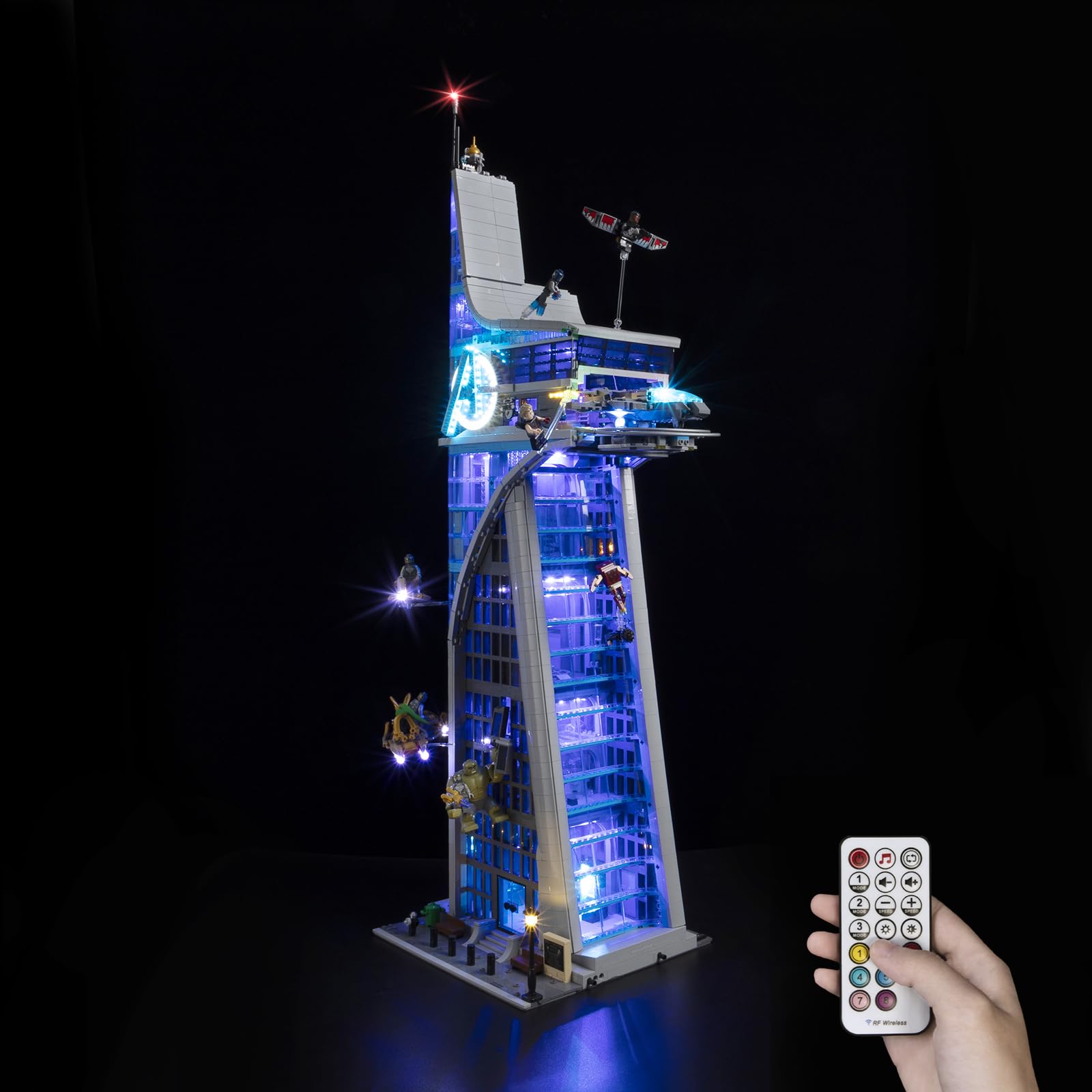 Kyglaring LED Lighting Kit Compatible with Lego Avengers Tower Battle 76166 Building Blocks, Upgrade Remote Control Lighting Accessories for Lego Marvel 76166 Model Set (Not Model)