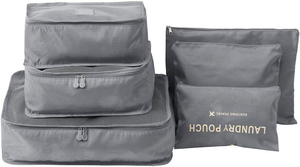 YJYdada 6pcs Travel Set Clothes Laundry Secret Storage Bag Packing Luggage Organizer Bag (Gray)