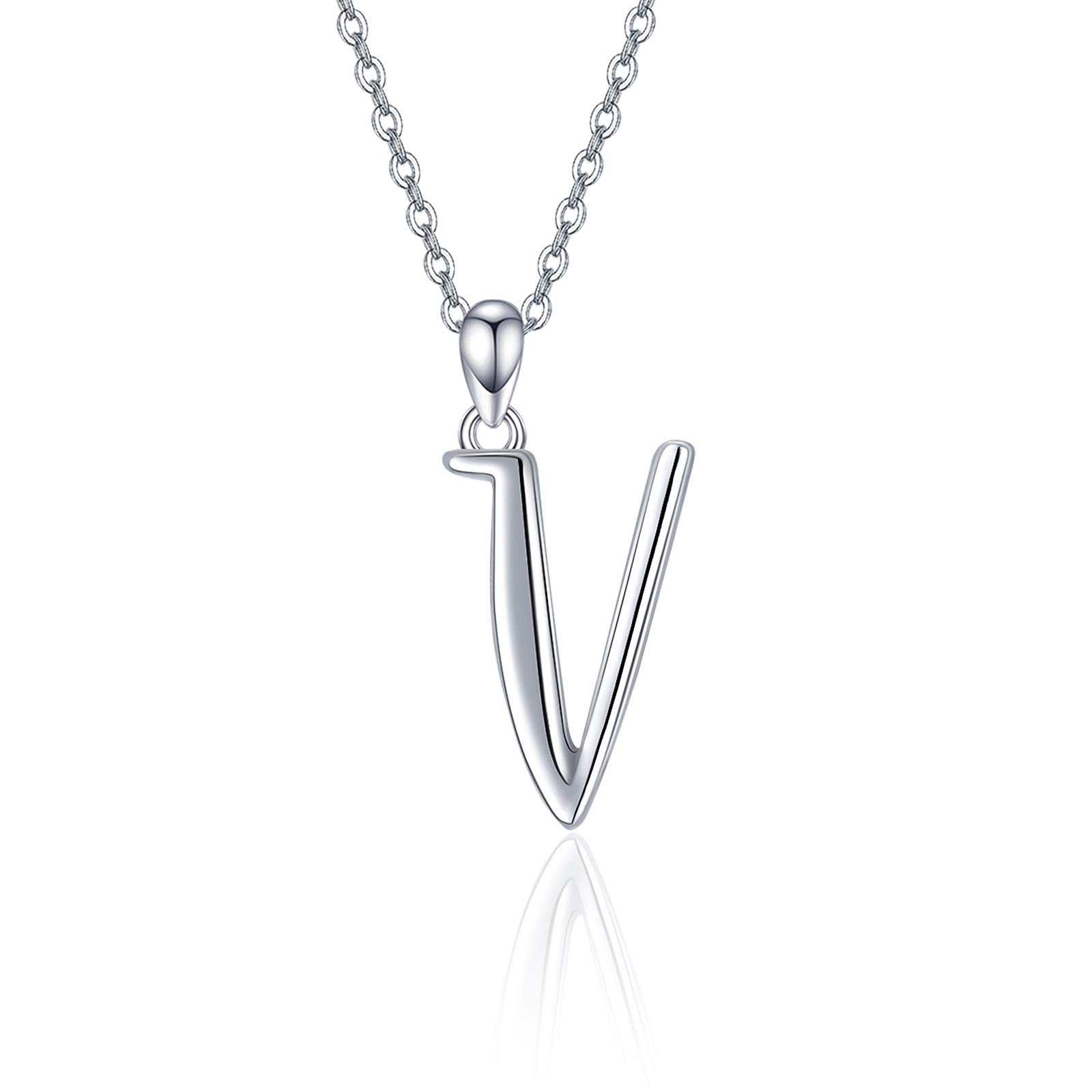 Initial Necklace 925 Sterling Silver 26 Letters Alphabet Pendant Necklace Personalised Gifts for Women Girls - 18" + 2" Silver Chain