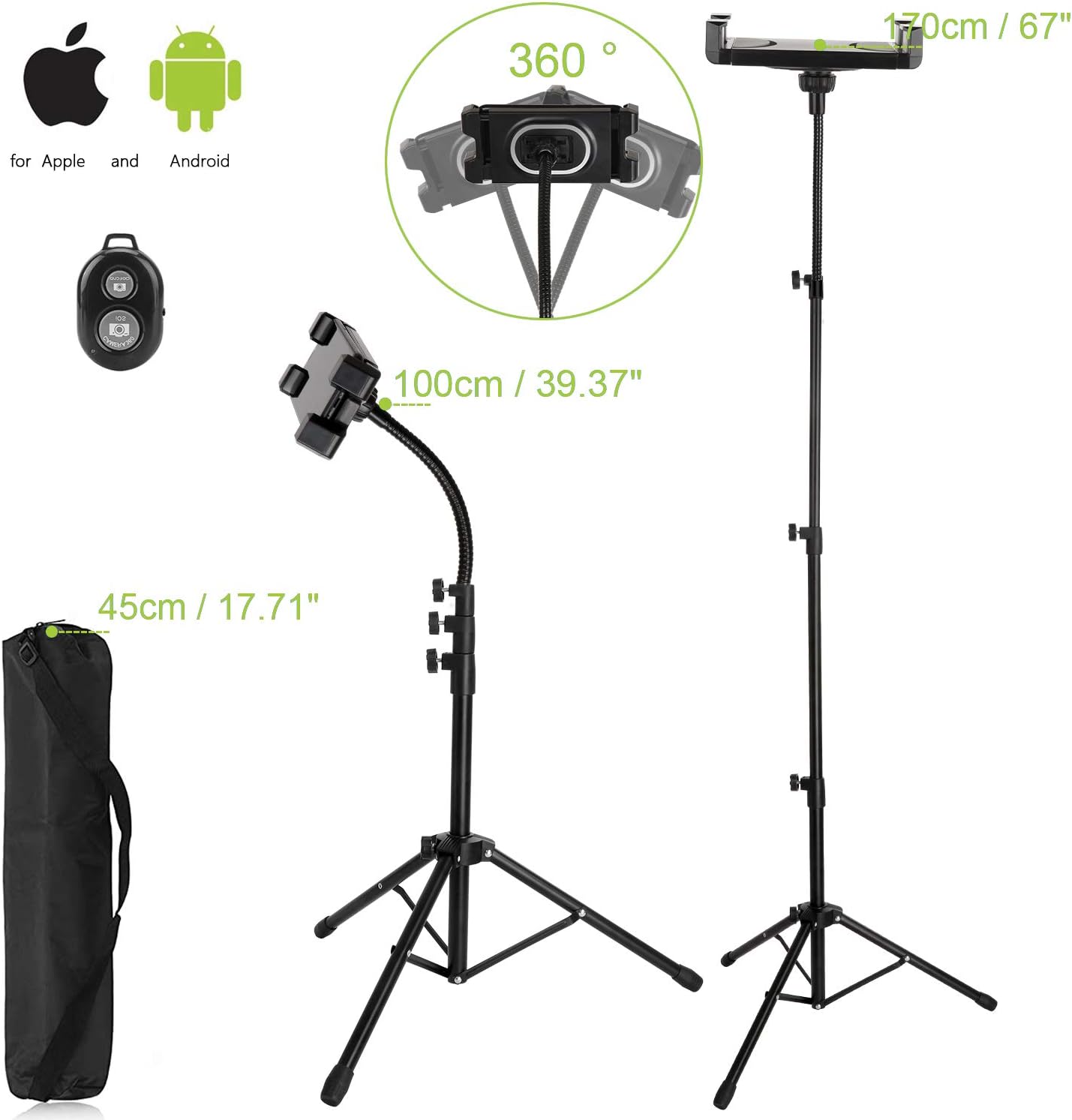 Ipad Tripod Stand,Gooseneck 67-inch Floor Stand for Tablet,Fit for iPhone 11/11Pro Max/7/8/X/Xs Max, IPad 12.9-Inch IPad Pro/11-Inch iPad Pro/IPad 6/Mini 5/Air 3/& More, and a Remote Control as Gift: Electronics