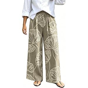 Ctsazhy Womens Wide Leg Palazzo Pants Casual Leaf Print Dressy Trousers | Loose Flowy & Elastic High Waist,for Spring Summer,