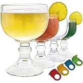 Chefcaptain Margarita Glass Schooner- 21.5 Oz Set of 4 Extra Large Goblet With Clips ZERO LEAD Crystal Style Shrimp Cocktail, Coronaritas, Margaritas Set Of 4 With 4 Color Clips