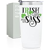 Onebttl Irish Gifts for Women Men, 20oz Insulated Stainless Steel Tumbler with Lid and Straw, Best Irish Gifts for Best Friends, Christmas, Birthday, St Patricks Day - Irish Lass Full of Sass