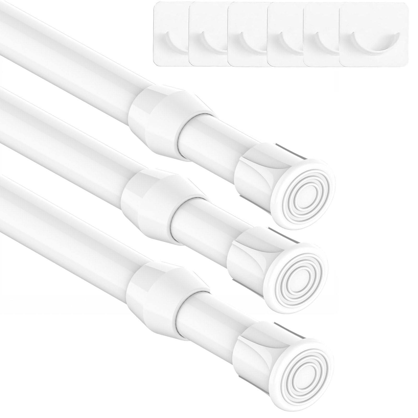 GDEVKHN 3PCS Clamping Rod for Curtains, Telescopic Rod for Clamping, Tension Rod without Drilling, Extendable Curtain Rod for Bookshelf, Bedrooms, DIY Shelf, White, 41-70 cm (Diameter 13 mm)