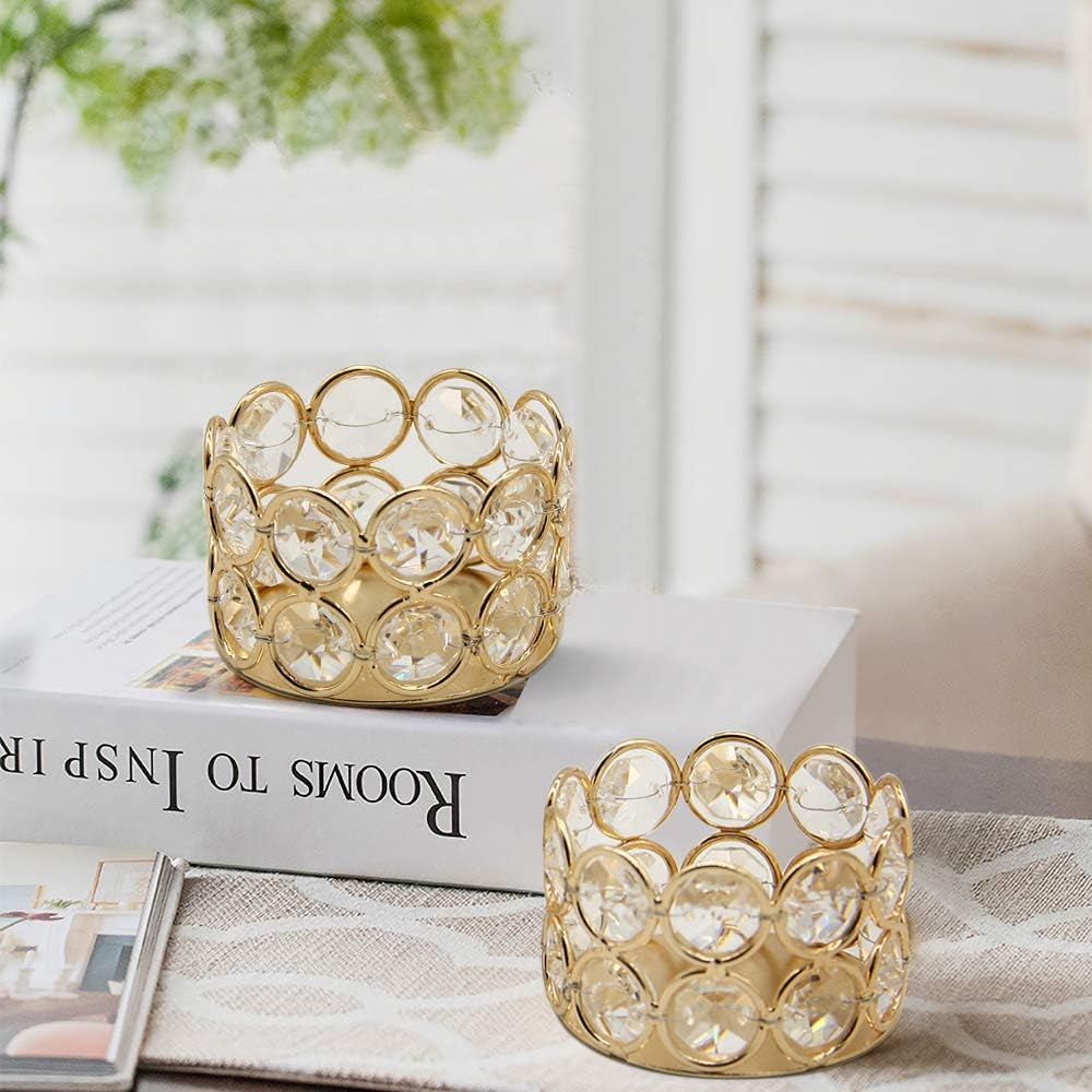 VINCIGANT Pack of 12 Gold Crystal Tea Light Candle Holders for Wedding Home Table Centerpiece Decoration, Gifts Boxed (Candle Excluded): Kitchen & Dining