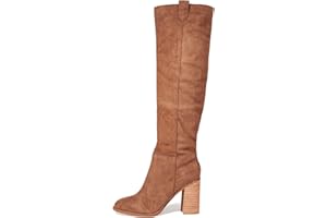 Erocalli Suede Knee-High Boots Fall Boot For Women Chunky Block High Heel Slouch Fashion Boot Round Toe Side Zipper