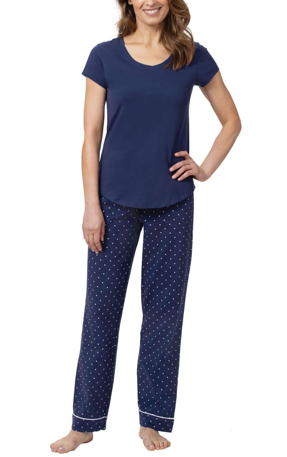 PajamaGram Womens Cotton Pajamas - PJ For Women, Navy Polka Dot, MD Image