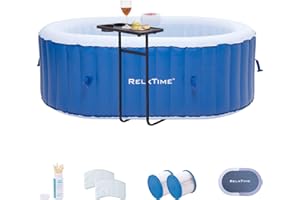 RELXTIME Oval Inflatable Portable Hot Tub 75x47.2Inch, 2 Person Outdoor Air Jet Spa Blow Up Hottubs with 100 Bubble Jets and Built in Heater Pump, Side Table, 2 Non-Slip Spa Seat, 2 Filter Cartridge