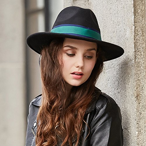 VEC 100% Wool Fedora Hat Vintage Bowler Hats Wide Brim Hat for Women - Thumbnail 5