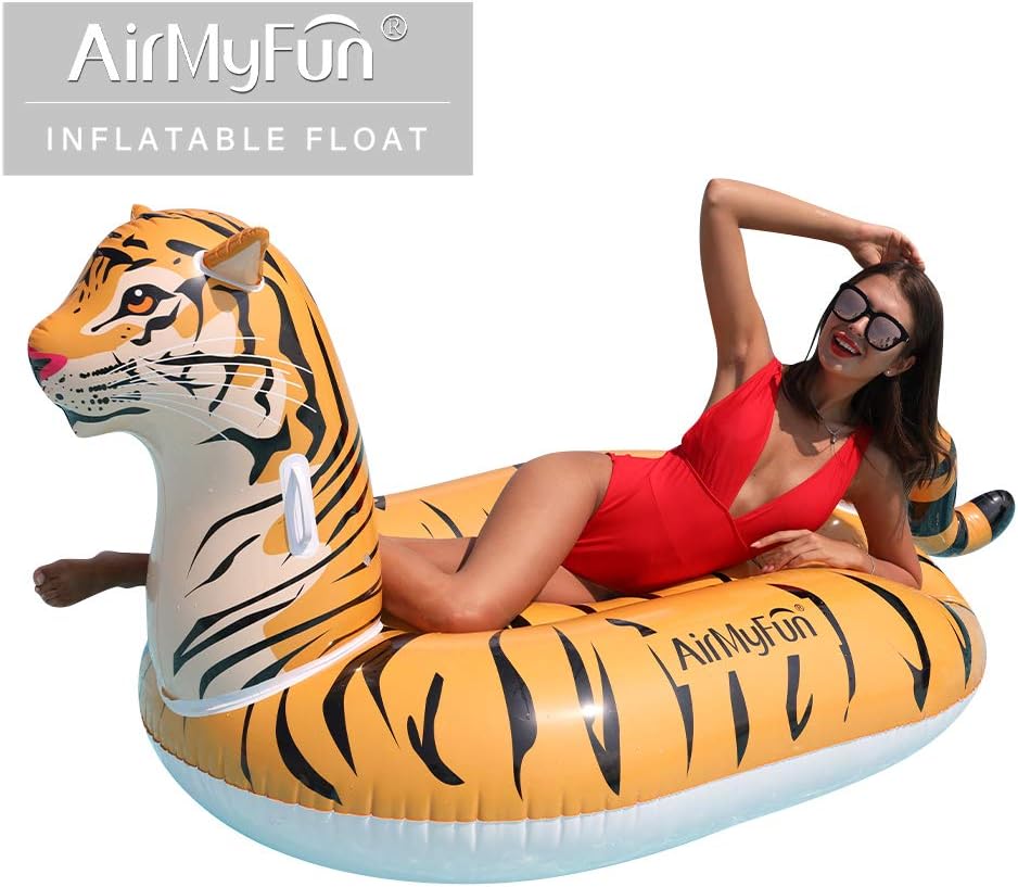 Airmyfun Inflatable Tiger Pool Raft Tiger Float Water Fun Summer Beach Swimming Pool Float Tubes Inflatable Ride On Pool Party Raft For Adult 79 X 39 X 39 Sports Outdoor Play