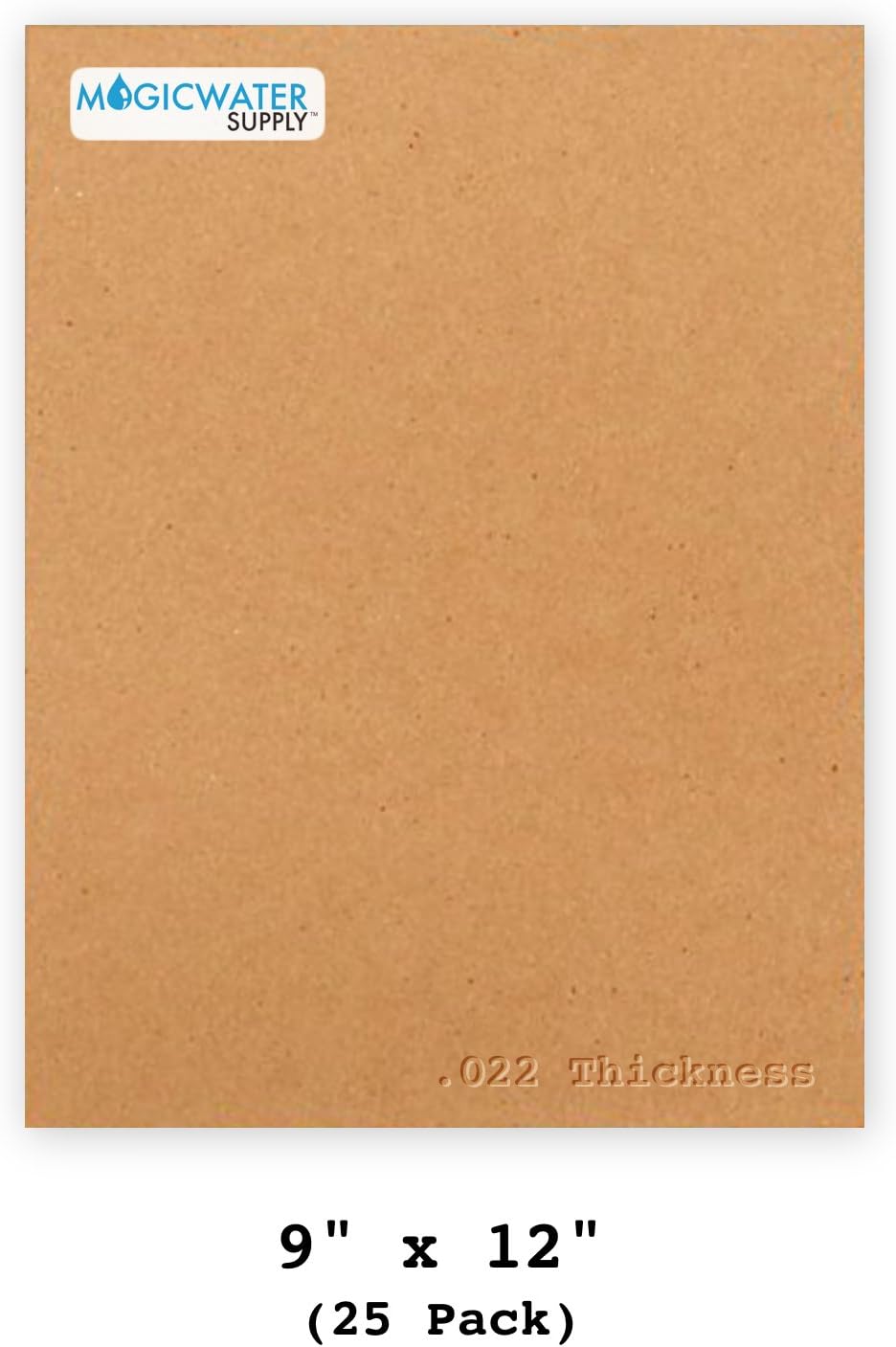 25 Chipboard Sheets 9 x 12 inch - 22pt (point) Light Weight Brown Kraft Cardboard for Scrapbooking & Picture Frame Backing (.022 Caliper Thick) Paper Board | MagicWater Supply