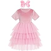 Kids Girls Fall Winter Long Sleeve Velvet Tiered Tulle Tutu Dress Wedding Flower Girl Dress