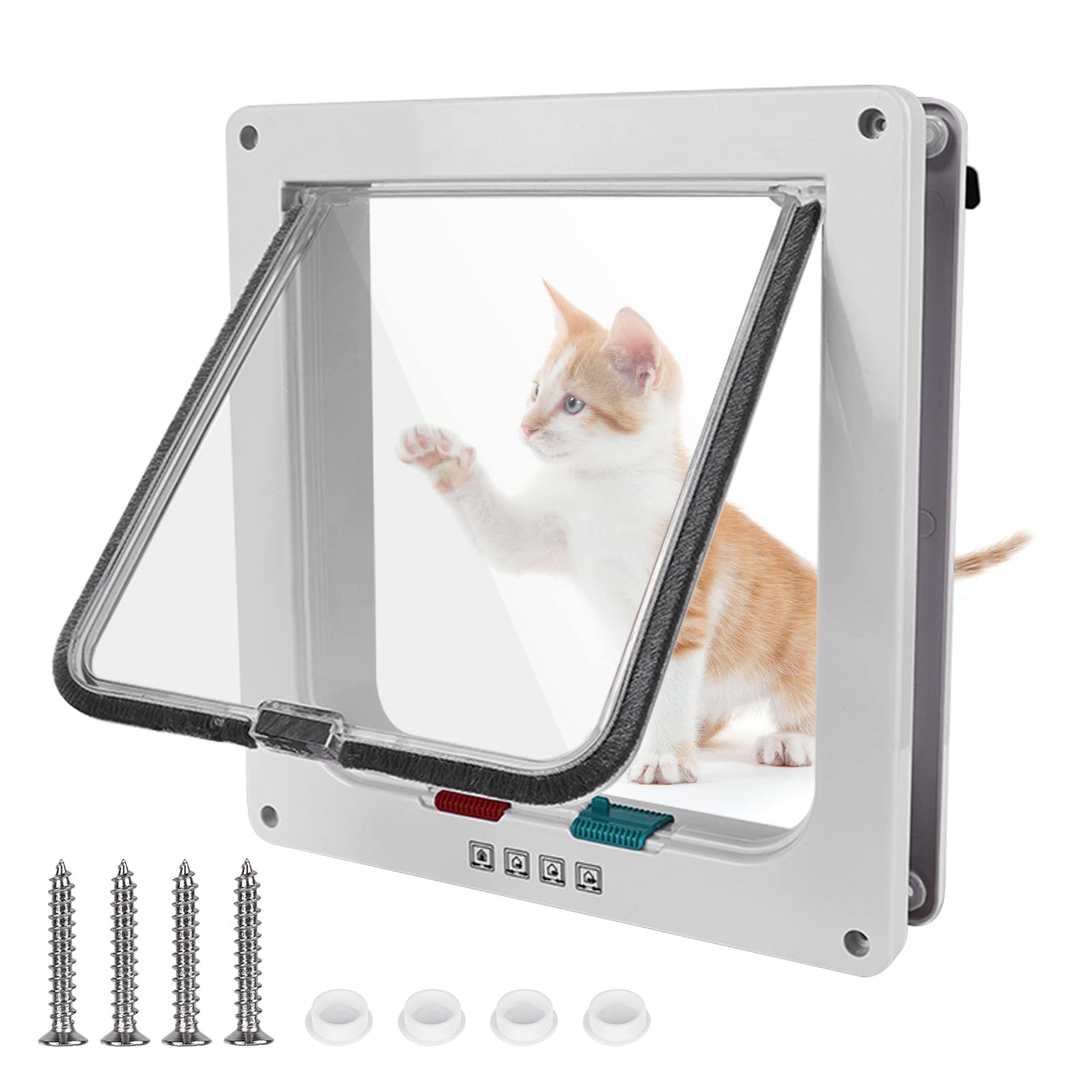 Large Cat Flap, Cat Flap Dog Flap Pet Flap Catflap - 4 Way Locking Cat Flap Door, Flap Door for Pets, Cat Flap Cat Door Pet Door, Cat Flaps for Upvc Door, Large Cat Flap for Cats, Small Dogs（White）