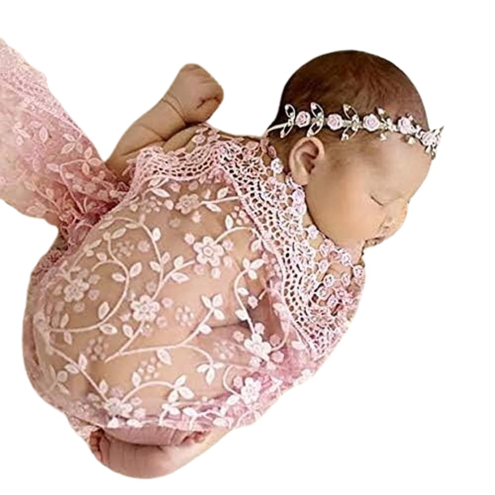 MATISSA Newborn Baby Girl/Boy Lace Tassels Wrap Swaddle Layer Baby Photography Prop (Baby Pink)