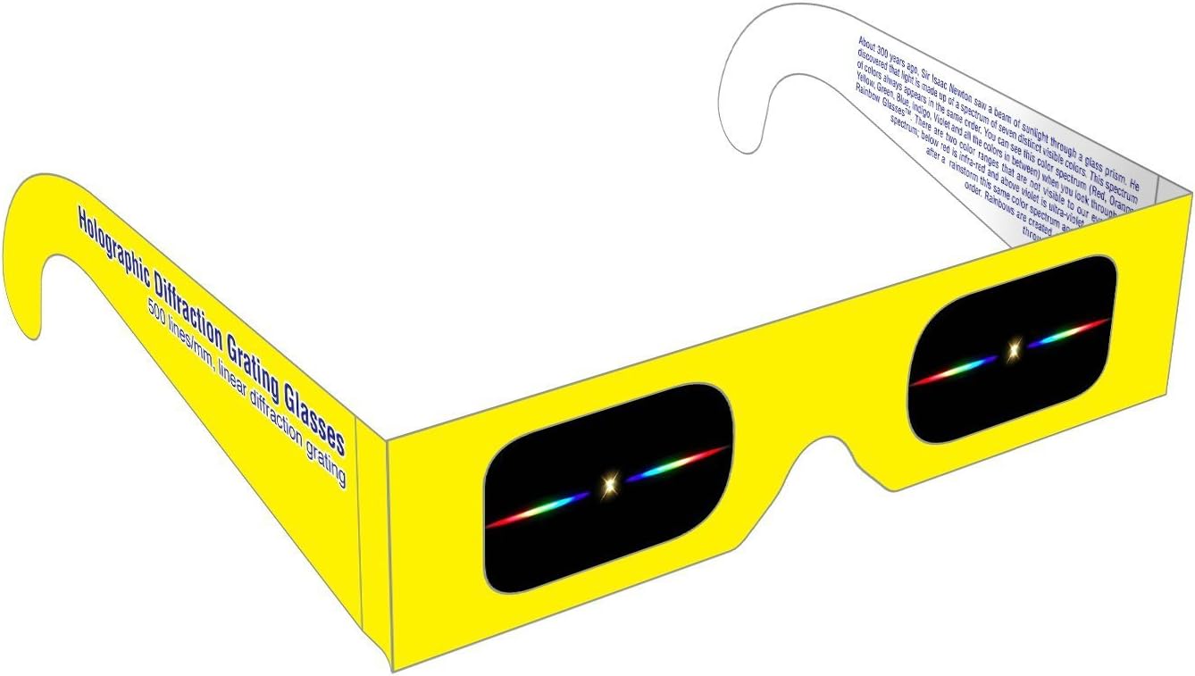 Rainbow Symphony Diffraction Grating Glasses - Linear 500 Line/millimeters, Package of 10