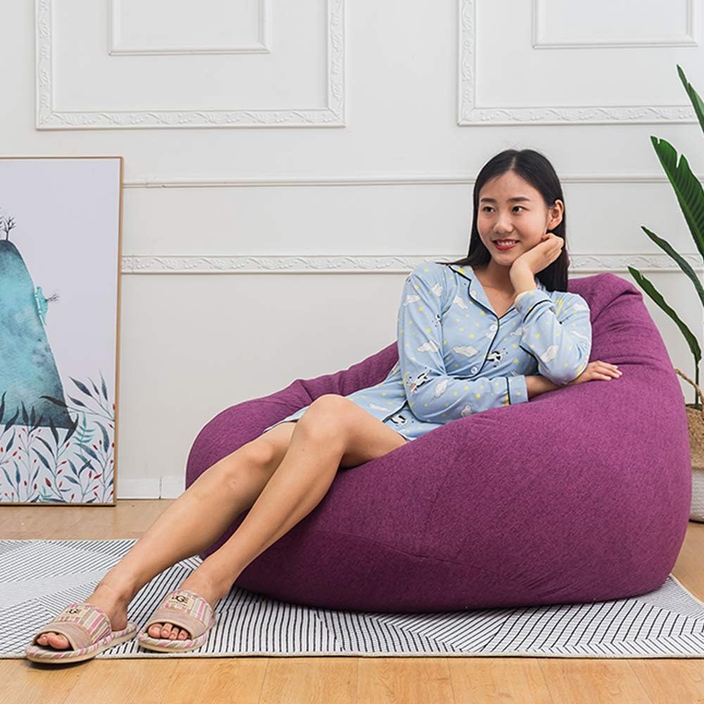 Bean Bag Chair Cover, Large Washable Memory Foam Furniture Bean Bag with Wash Bag, Without Bean Filling, 100% Cotton Canvas, Double Stitched, Durable Zipper, for Kids and Adults,Purple,80*90CM