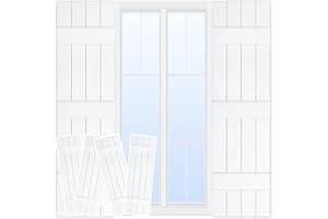AIRVOWS 4 Packs Of Vinyl Shutters for Windows Outside,White,14.5" X 55",Easy Installation,No Drilling Required,Paintable,Screws Included,Board and Batten Exterior Louver Window Shutters,Black Shutters